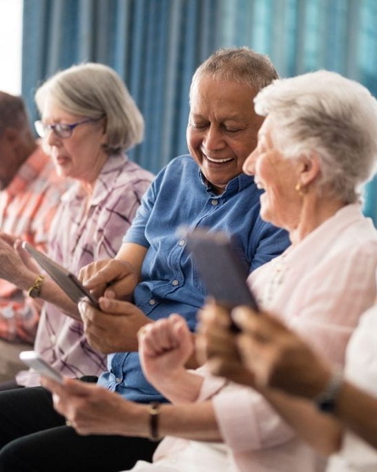 Older people using smart phones
